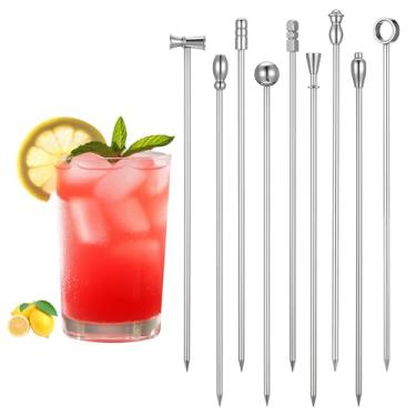 Imagem de 9 palhetas de metal para coquetéis de martini, espetos de aperitivo de azeitona de 10 cm em aço inoxidável, reutilizáveis, palitos de metal para bebidas, acessórios de bar para bartenders (prata)