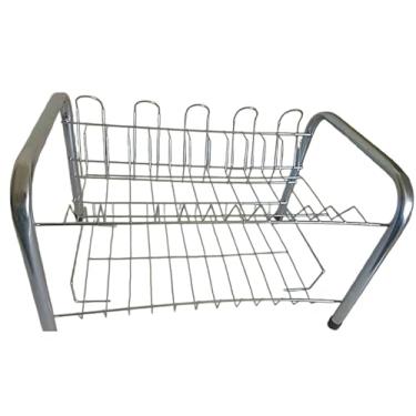 Imagem de Escorredor de Louça Beliche Pratos Alto Cromado Aço Inox 13 Pratos 6 Copos Porta Talher 25x25x20 para Organização de Cozinha em Casa, Apartamento ou Kitnet, Estilo Elegante