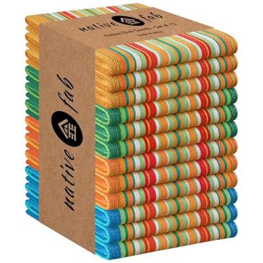 Imagem de Native Fab Pacote com 12 toalhas de cozinha mexicanas listradas, 45 x 71 cm, conjunto de panos de prato coloridos, 100% algodão, uso diário, toalha de mão de cozinha para limpeza, absorvente, toalhas