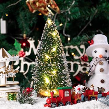 Imagem de Naroote Mini árvore de Natal Artificial Com Iluminação LED Pequeno Pinheiro Com Base de Madeira para Decoração de Festa de Natal, Mini árvore de de Mesa Ideal para Decorações de Casa e Escritório