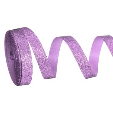 Imagem de PATIKIL Rolo de fita de glitter metálico, rolos de tecido de embrulho de presente de borda única para artesanato, buquê de casamento, festa de casamento, decoração de Natal, roxo