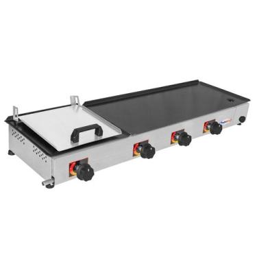 Imagem de Chapa Chapeira De Lanche Hamburguer Profissional 97x30cm Com Prensa 4 