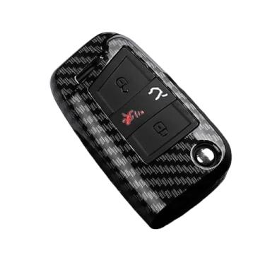 Imagem de Capa de chave de carro de fibra de carbono ABS compatível com VW Golf 7 MK7 Tiguan MK2 compatível com SEAT Ateca Leon FR 2 Ibiza compatível com Skoda Octavia(B Carbon)