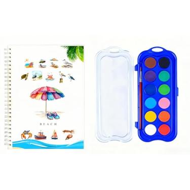 Imagem de Kit de pintura em aquarela, equipado com pincéis de tinta aquarela de 12 cores, kit de pintura em aquarela para iniciantes (12 cores - praia)