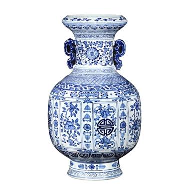 Imagem de Vaso de flores de cerâmica retrô pintado à mão vaso de porcelana azul e branco 41 cm grande vaso decorativo de mesa para vaso de flores (A)