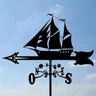 Imagem de Cata-vento, Veleiro Ferro Durável Retro Fazenda Estaca Cata-vento Indicador De Direção Do Vento Ferramentas De Medição Profissional Para Decoração De Paddock De Telhado De Jardim Ao Ar Livre,Colle