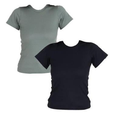 Imagem de Kit 2 Blusas Femininas Manga Curta Ribana - Click Mais Bonita, Verde