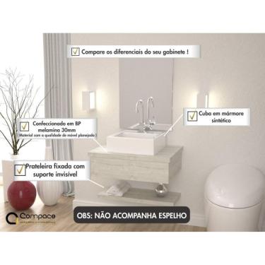 Imagem de Conjunto para Banheiro Gabinete com Cuba Q35 e Prateleira 605w Metrópole Compace Snow