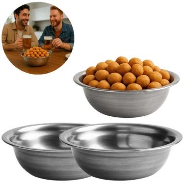 Imagem de 2 Tigelas Bowl Redondo em Aço Inox 400ml Para Petisco - Mares Comercio