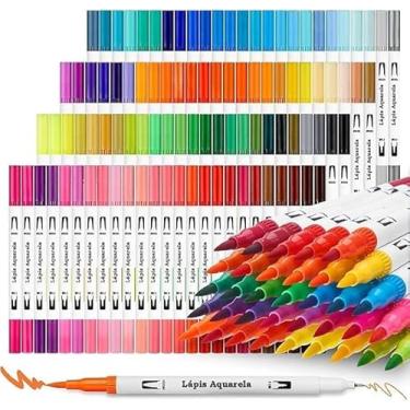 Imagem de Kit com 120 Canetas Marcadoras de Ponta Dupla, Dupla Ponta (Pincel 1-4mm e Fina 0.4mm), Tinta à Base de Água - Ponta Pincel e Fina para Colorir Adultos, Lettering (Tamanho grande) (120)