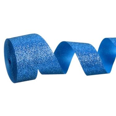 Imagem de PATIKIL Rolo de fita de glitter metálico, rolos de tecido de embrulho de presente de borda única para artesanato, buquê de casamento, festa de casamento, decoração de Natal, azul escuro