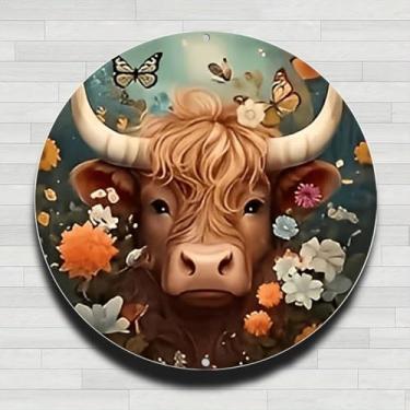 Imagem de Placa de parede redonda de metal de alumínio rústico vintage com flores e borboletas, 20 cm, presentes e decoração para casa, escritório, café e quintal