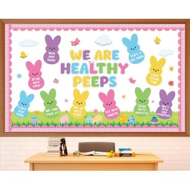 Imagem de Quadro de avisos de saúde da Páscoa, quadro de avisos, hábitos de saúde, primavera, coelhinho, bom hábito, recortes de primavera, decoração de sala de aula, para escola, casa, escritório, quadro-negro