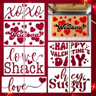 Imagem de Estêncil de dia dos namorados para capachos, 69,8 cm, reutilizável, bem-vindo, amor, coração, tapete de porta, estêncil Hey, modelos de desenho para capacho de madeira