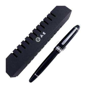 Imagem de RORFFK Caneta-tinteiro com enchimento de pistão, melhor resina acrílica, EF/F, ponta de irídio, caneta de tinta para escrita, escritório, com caixa de presente (clipe preto prateado, EF 0,38 mm)
