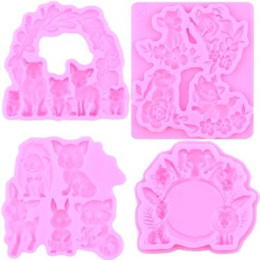 Imagem de MIYAHOUSE Molde de silicone de fondant animal para decoração de bolos, topo de cupcake, pasta de goma de chocolate, argila de polímero, conjunto de 4