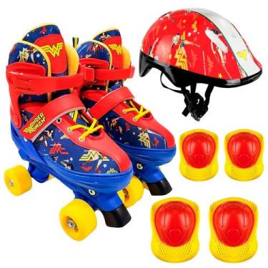 Imagem de Patins Mulher Maravilha Inline 4 Rodas Ajustável 30-33 Infantil Até 60