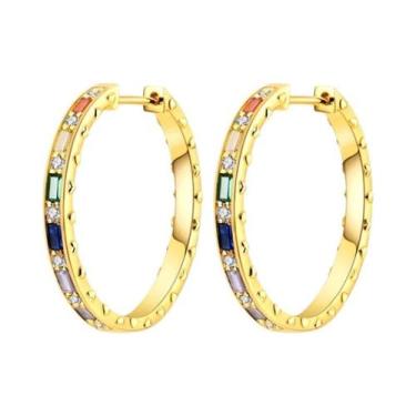 Imagem de Brincos De Argola Grandes Em Prata Esterlina 925 Com Zircônia Para Mul