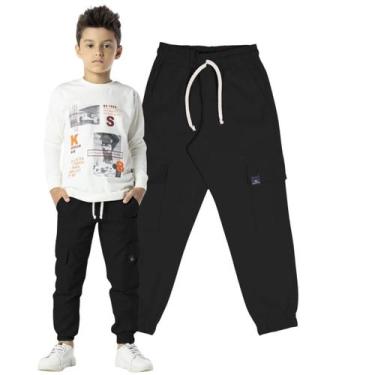 Imagem de Calça Infantil Menino Cargo Sarja Com Bolso E Punho - Vrasalon, 4, Pre