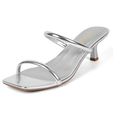 Imagem de SKETOE Salto gatinho de bico quadrado confortável com duas alças e palmilha acolchoada, Prata, 37