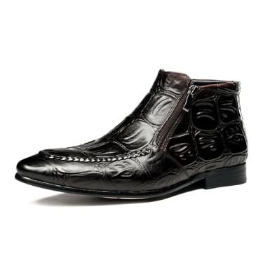 Imagem de Botas masculinas de couro genuíno com relevo crocodilo com zíperes duplos, bico fino, sem cadarço, para negócios, eventos formais e uso diário no escritório, Marrom (Coffee Brown), 9