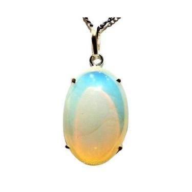 Imagem de Cabochão Pedra Lua Opalina Prata 950 Garra - CristaisdeCurvelo