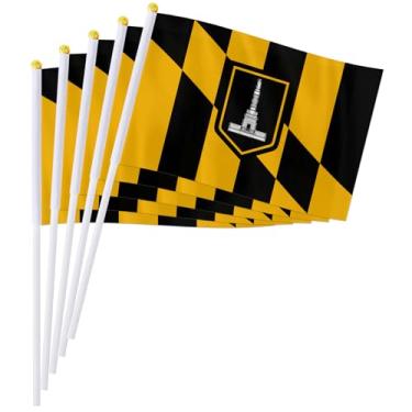 Imagem de PTEROSAUR Conjunto de bandeiras portáteis da cidade de Baltimore, 14 x 20 cm, mini bandeira de Baltimore para desfiles, festas, celebrações e decoração de casa (pacote com 100)