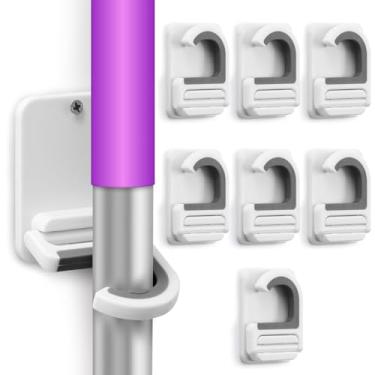 Imagem de YUWANTING Suporte de parede para vassoura e esfregão, suporte de parafuso resistente, suporta até 4,5 kg para cozinha, lavanderia, garagem e armazenamento de jardim (4, branco)