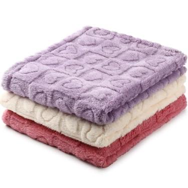 Imagem de Tegeme Cobertor de cama lavável para cães pequenos, 3 peças, cobertor macio e fofo para filhotes de cachorro texturizado 3D, estampa xadrez de lã, gato macio, para animais de estimação (cores