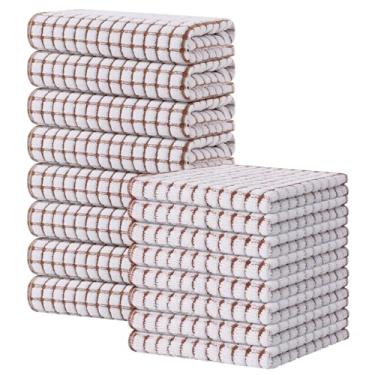 Imagem de Kitinjoy Conjunto de toalhas de cozinha e panos de prato de algodão, 16 x 25 polegadas e 30 x 30 cm a granel, toalhas de mão super macias e absorventes para secagem de cozinha, marrom