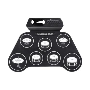 Imagem de Walmeck Conjunto de Bateria Eletrônica Silicone Conjunto de Bateria Manual Com 7 Blocos Alto Falante Embutido Saída Fone Ouvido Metrônomo Baquetas Recarregáveis (Versão preto e branco)