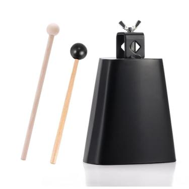 Imagem de Homelavie Cowbell Instrumento para Bateria Sino de Vaca de Aço com 2 Bastões e 2 Instrumentos de Percussão de Almofada Acústica para Adultos Criadores de Ruído para Eventos Esportivos (12,7 cm)