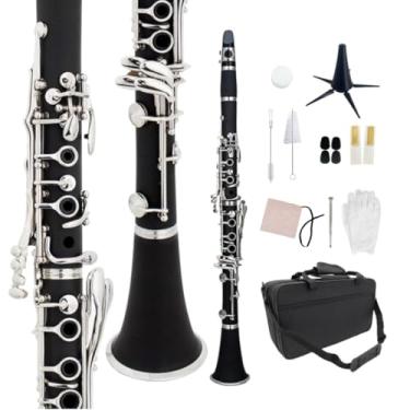 Imagem de WUQIMUSC Chave de clarinete Bb para iniciantes para estudantes e adultos Teclas de madeira ebonita niqueladas com 2 barris, palhetas e acessórios (chave Bb - clarinete)