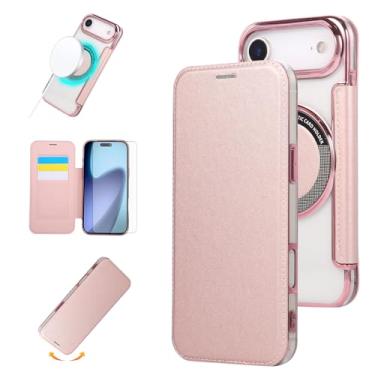 Imagem de Asuwish Capa de celular para iPhone 17 Air de 6,6 polegadas com protetor de tela magnético de vidro temperado e bloqueio de RFID MagSafe Flip porta-cartão de crédito i Phone17 i17 17Air feminino