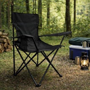 Imagem de Cadeira Dobrável Aço Carbono Com Porta Copos Pesca Praia Acampamento C