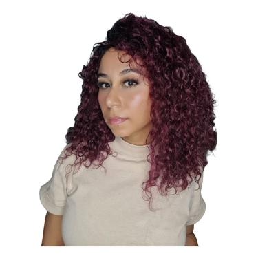 Imagem de Peruca cabelo humano cacheada vermelha com franja