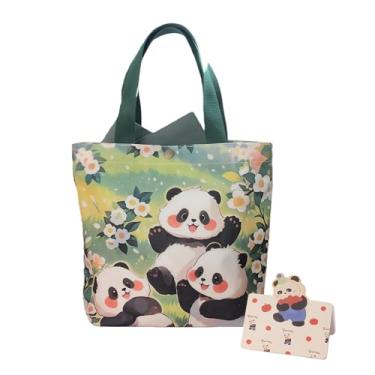 Imagem de Linda sacola de panda com estampa dupla face - Mini bolsa de presente com papel de seda e cartão comemorativo, 8 padrões, 27 x 23 x 8 cm, fecho de pressão de metal, lancheira reutilizável para