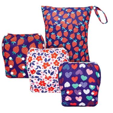 Imagem de ALVABABY 3 fraldas de natação grandes para bebês com 1 bolsa molhada reutilizável, lavável e ajustável para aulas de natação e bebês meninos e meninas 3ZYKL02
