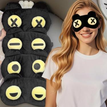 Imagem de 4 peças máscara de olho 3D engraçada vários estilos desenho animado gato preto dormir máscara para os olhos viagem masculina feminina descanso acessórios blackout