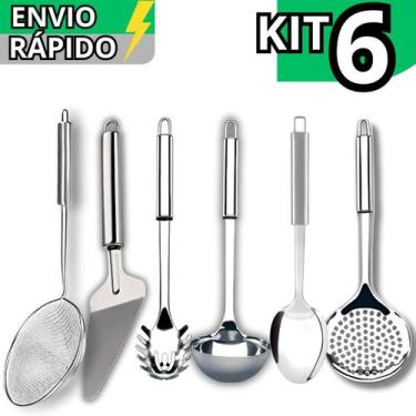 Imagem de Kit 6 Utensílio Concha Escumadeira Espátula Bolo Colher Arroz Escumade