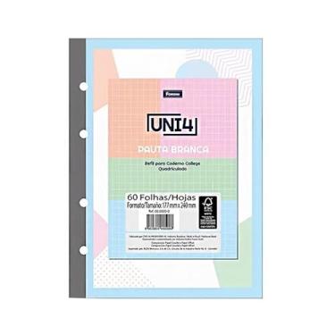 Imagem de Bloco Fichário Colegial (Médio) Quadriculado Pauta Branca 80 Folhas Uni4 498967 Foroni
