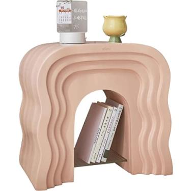 Imagem de Mesa lateral moderna moderna, mesa de canto pequena, mesa de cabeceira para sala de estar, quarto, escritório, banheiro, mesa de cabeceira pequena com prateleira de armazenamento simples (rosa)