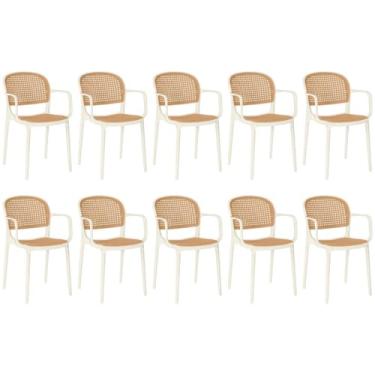 Imagem de Kit 10 Cadeiras de Jantar Roma Prática com Braços para Sala e Cozinha - Bege