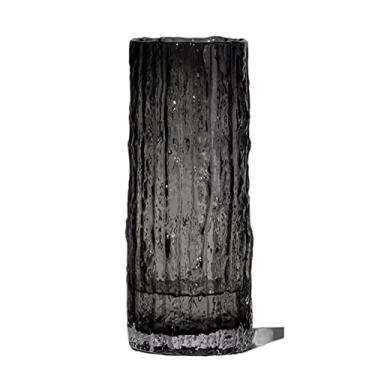 Imagem de Vaso moderno com padrão de geleira, arranjo de flores transparentes, flores secas, sala de estar, decoração de mesa de chá, flores, centro de mesa de vidro transparente (preto, pequeno)