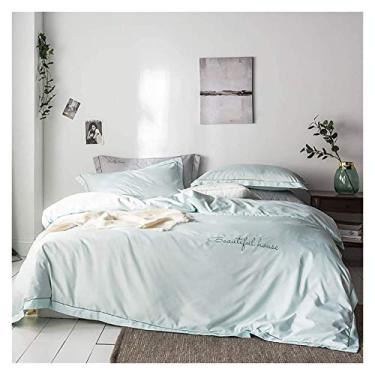 Imagem de Conjunto de capa de edredom tamanho king size cinza cetim seda macia 4 peças conjunto de capa de colcha tamanho casal casal tamanho P Queen