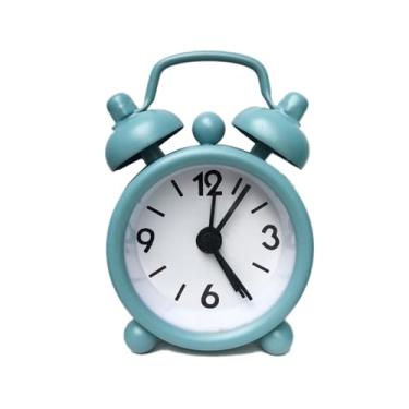 Imagem de Despertador para quarto, mini despertador de metal, pequeno, criativo de quartzo azul, despertador redondo, portátil, decoração de mesa, decoração de casa, relógio de mesa (verde)