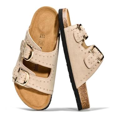 Imagem de Project Cloud Sandálias femininas 100% de couro genuíno – Sandálias femininas leves com palmilha de espuma viscoelástica e palmilha de cortiça natural para praia chinelos essenciais para mulheres