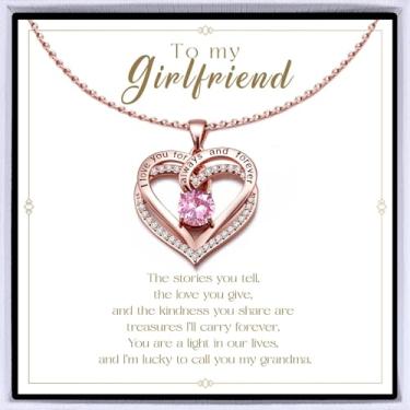 Imagem de Colar de coração banhado a ouro rosa "I Love You" para mulheres, colar de amor eterno, pingente de pedra do mês de nascimento para aniversário dela, aniversário, dia dos namorados, presente de Natal