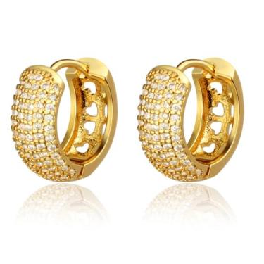 Imagem de LOMISS BRINCOS ARGOLA FOLHEADO A OURO 18K ZIRCÔNIA CRAVEJADA (Dourado, PEQUENO)