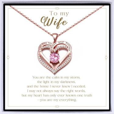 Imagem de Colar de coração banhado a ouro rosa "I Love You" para mulheres, colar de amor eterno, pingente de pedra do mês de nascimento para aniversário dela, aniversário, dia dos namorados, presente de Natal